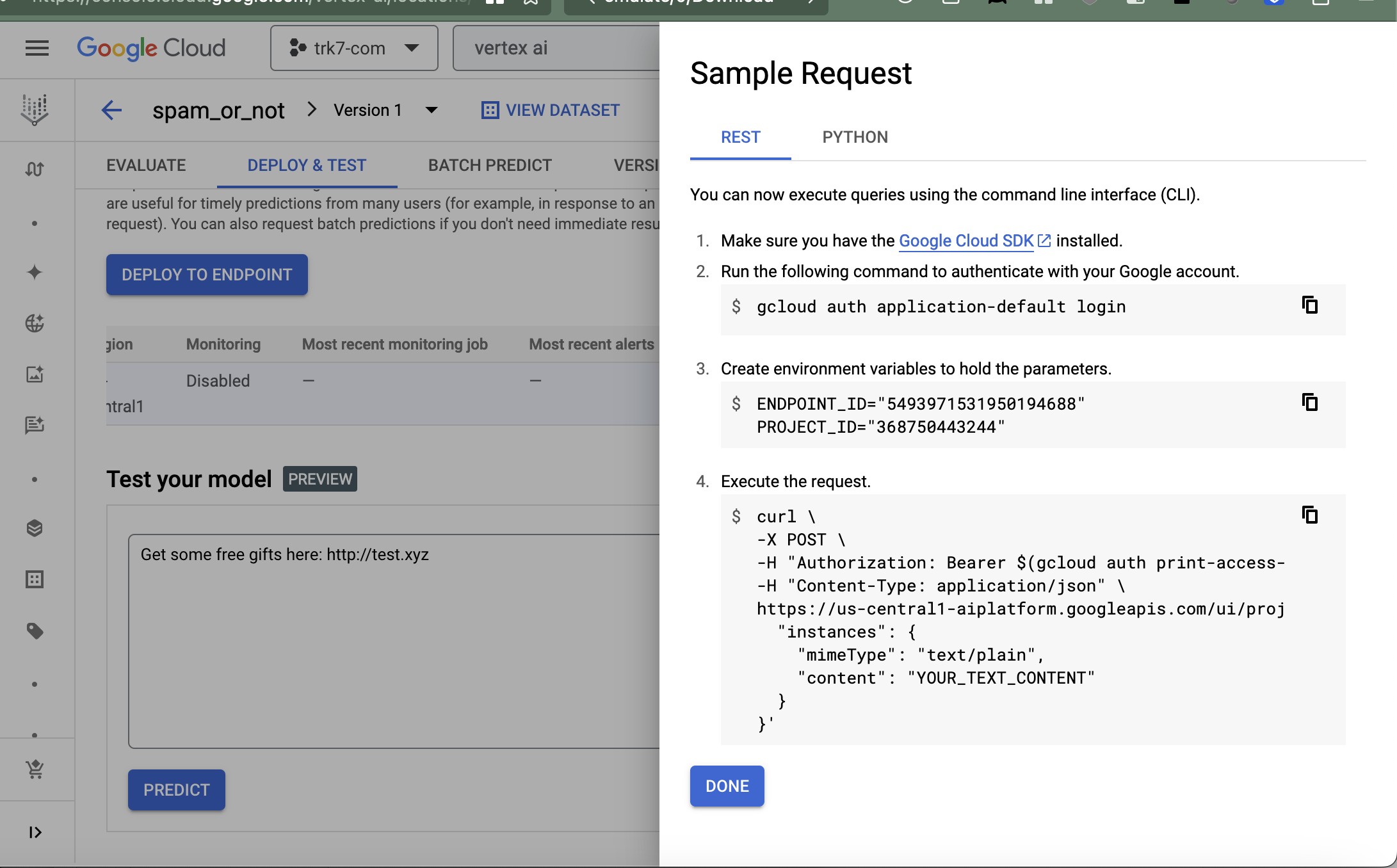 Call the endpoint using REST API