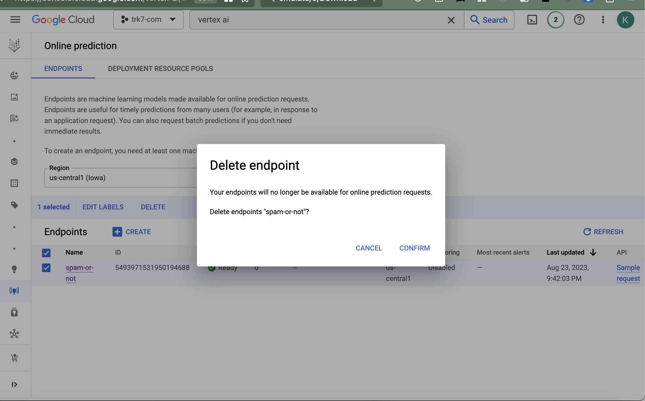 vertex ai delete endpoint